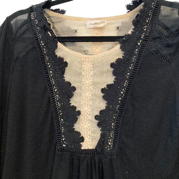 Anthropologie meadow rue, black peasant, top with sheer tan - Picture 2 of 7
